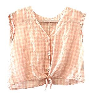 Bella Dahl Pink Gingham Tie-Front Blouse Sz S